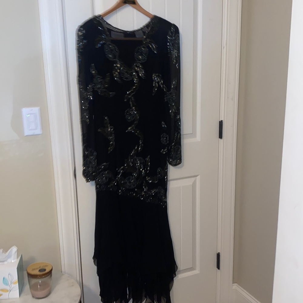 Like New, Sylvia Ann Vintage Black Beaded Dress, size medium